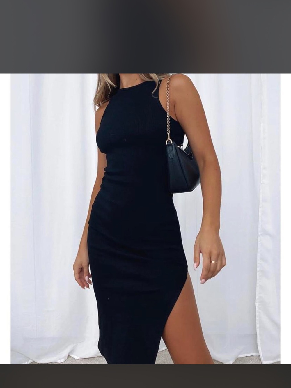 White Fox Boutique Black Sleeveless Midi Dress with Side Slit